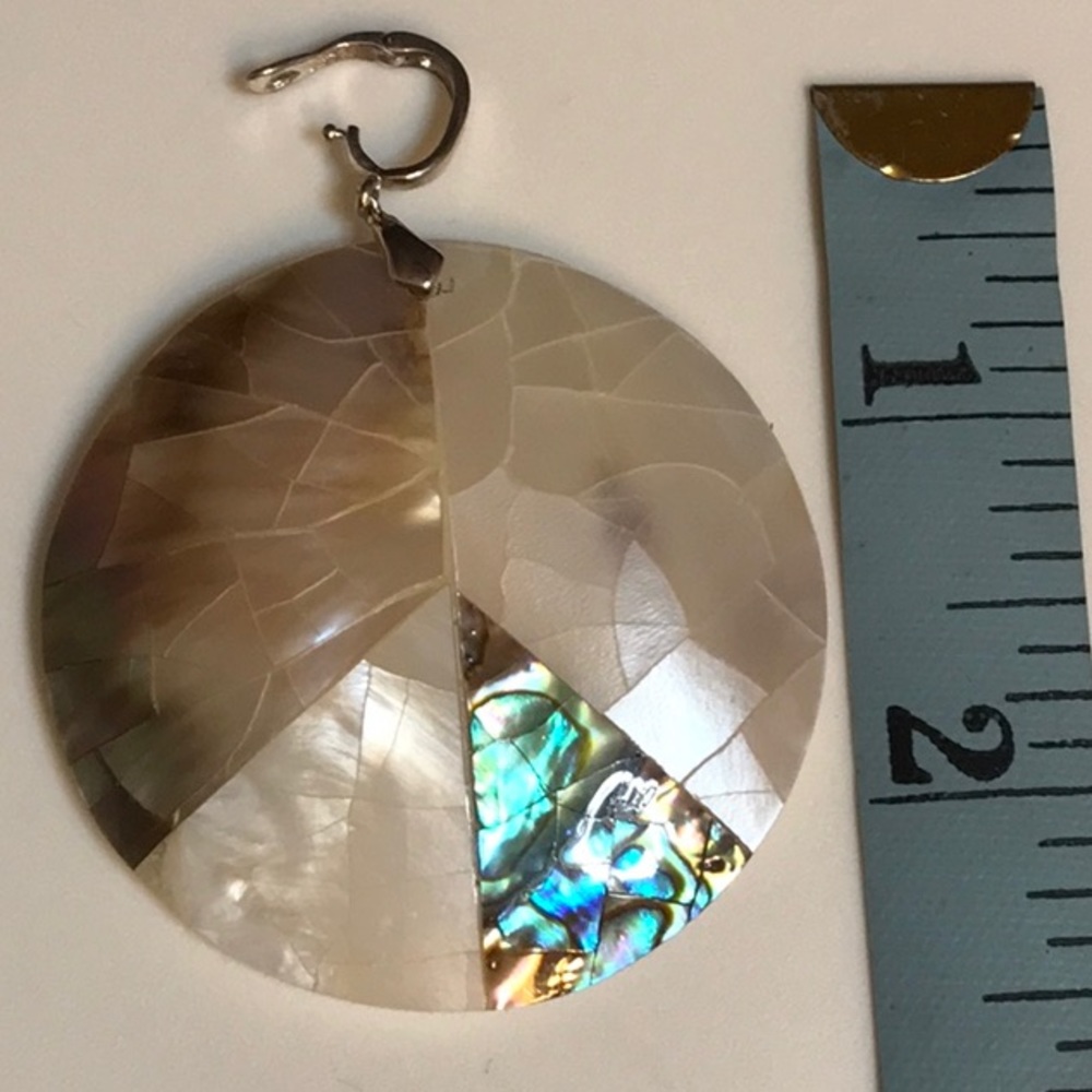 Natural Multi Color Abalone Shell Round Pendant. - image 3
